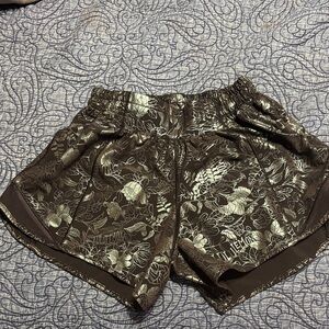 lululemon athletica metallic green Floral Athletic Shorts